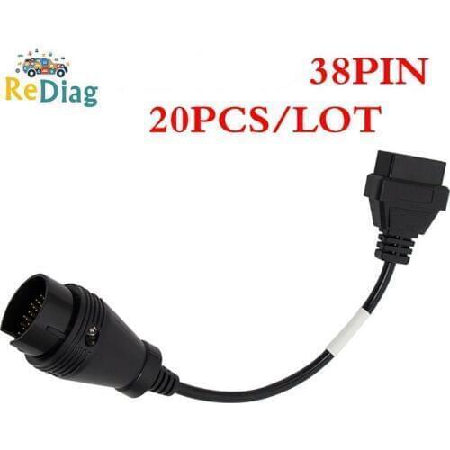 20Pcs/Lot OBD OBD2 Diagnostic Adaptor For IVECO 38PIN Connector Male for Iveco 38 Pin to Female OBD2 16Pin Buck Wholesale Price