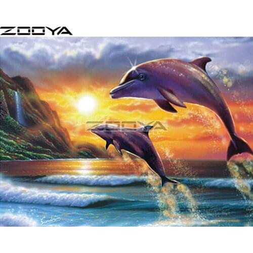 ZOOYA Sale Diamond Embroidery Full Round Diamond Pictures Of Rhinestones Dolphin Sunset Full Diamond Painting Cross-Stitch R1901