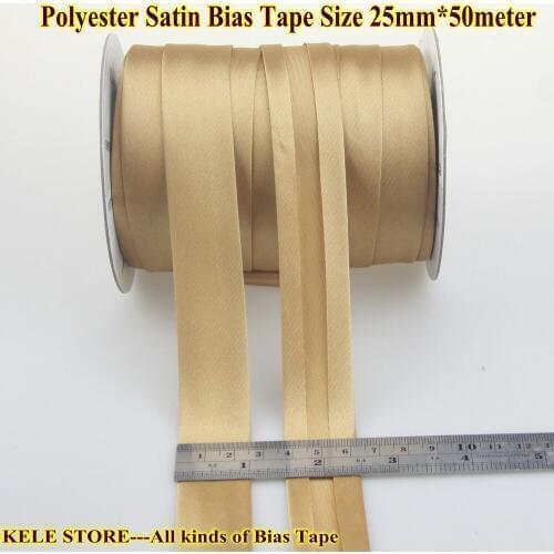 Free shipping--Polyester Satin Bias Tape,bias binding tape size:25mm,width 1",50meter beige hand made DIY make sewing fold tape