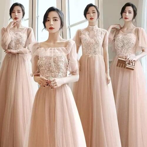 Bridesmaids Dresses Illusion V-Neck Full Floor-Length Tulle Lace A-Line Appliques Pearls Vintage Women Wedding Party Gown E568