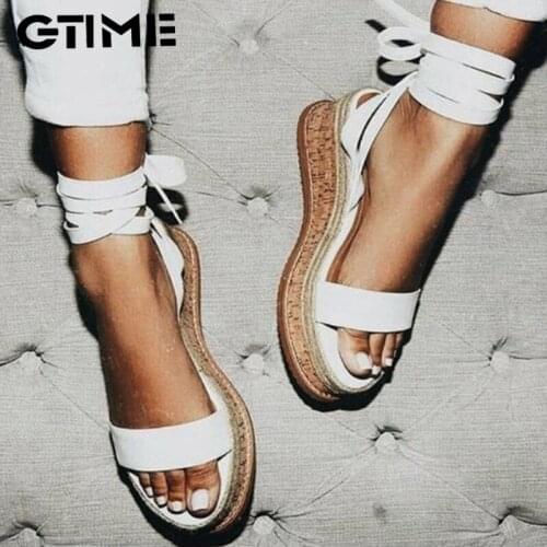 Summer White Wedge Espadrilles Women Sandals Open Toe Gladiator Sandals Women Lace Up Women Platform Sandals #SJPAE-312