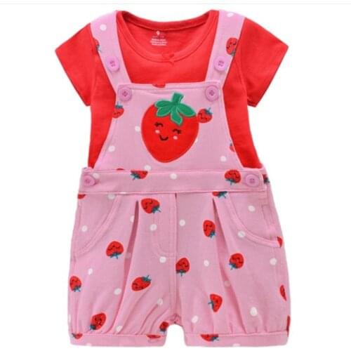 Summer Baby Girls Sets Kids Shorts Boys Short Sleeved T-shirt Belt Pats 2pcs Strawberry Print Outwear