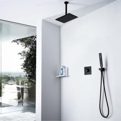 Matte Black Ceiling/Wall Mounted Shower Set Rectangular 180mm*280mm Shower Head Set Bathroom Shower Head