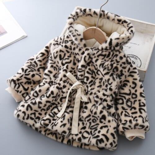 2021 Fashion winter girls' jackets Thicken girls warm hooded jackets childrens Fur coat Baby clothes Toddler Leopard fur coat