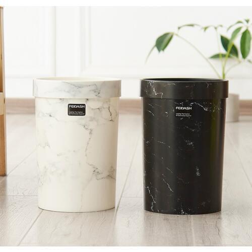Marble Pattern Trash Can Plastic Office Bathroom Kitchen Trash Bin Living Room Bedroom Waste Bin without Lid European Style
