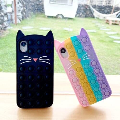 3D Cute Cat soft Squishy case for iphone 12 11 Pro Max X XS XR SE 2020 7 8 Plus Stress-relieving Antistress Sensory Game Cover