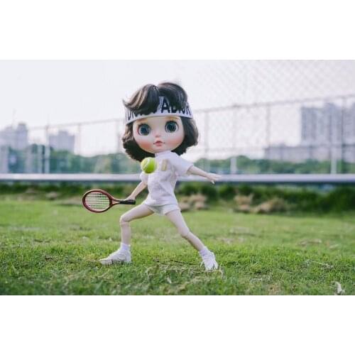 2PCS/set Cute Tennis Set Miniature Tennis Racket + tennis ball for Blyth licca Dolls Play Photo Props Doll Accessories toys for