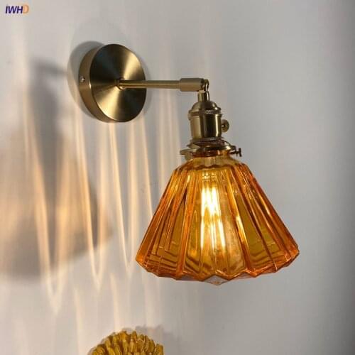 Copper Nordic Wall Lamp With Switch LED Glass Mirror Light Bedside Bedroom Living Room Wandlamp For Home Decor E27 AC 85V-260V