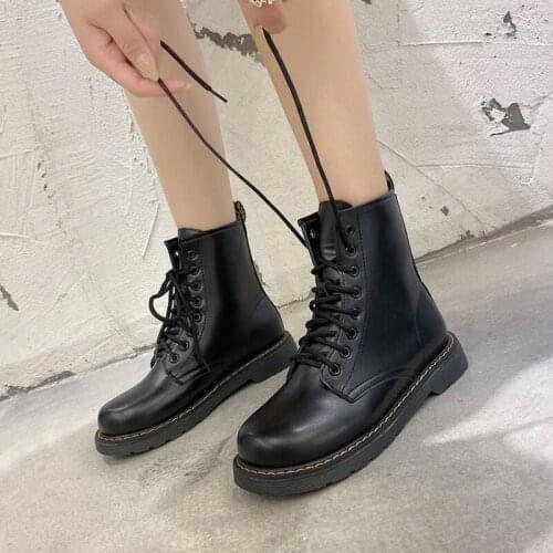2021 New Winter Leather Boots Women Candy colors Platform Oxford Sole Lace-up Female Plush Boot Shoe Increase Height Lady