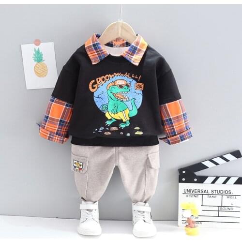 Baby boy clothes cartoon cute bear stripe printed cotton two-piece suit new boy clothing casual baby suit 0-5 years old clothes