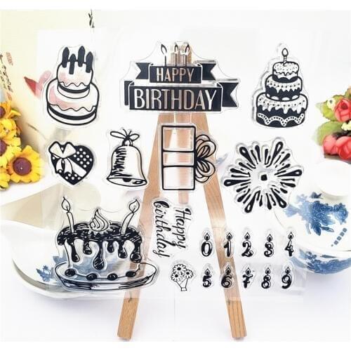 PANFELOU 14*14cm birthday cake Transparent Silicone Rubber Clear Stamps cartoon for Scrapbooking/DIY Easter wedding album