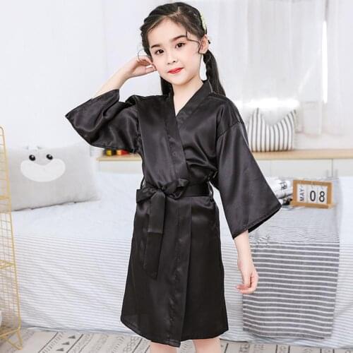 Pajama Tops Summer Girls Silk Robe Comfortable Solid Color Children Pajamas Kids Soft Bathrobe Sleepwear Childrens Clothing