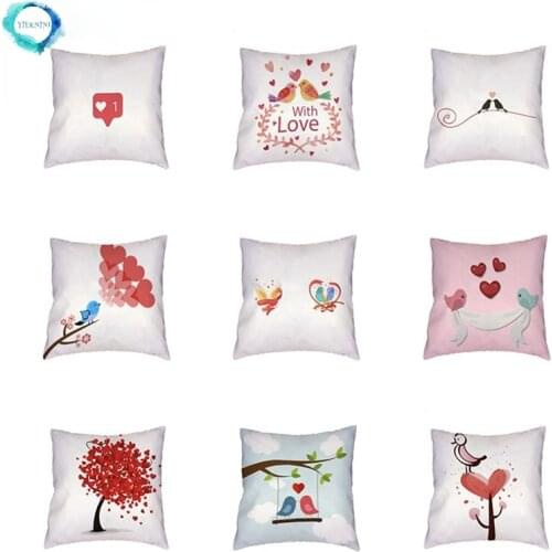 Valentines Day Gifts Cushion Cover Birds Letters Red Tree Love Home Furnishing Bedroom Decor Polyester Peach Skin Pillowcases