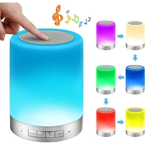 Portable LED Night Light With Smart Wireless Bluetooth Speaker Touch Sensor Dimmable Colors Changeable Bedside Music Sync Lamp