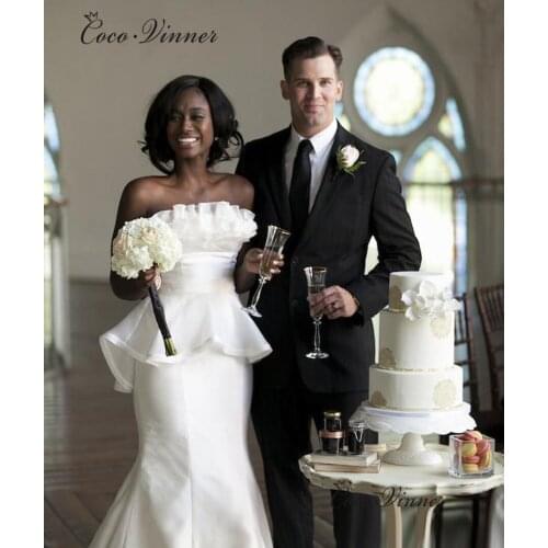 Simple Mermaid Wedding Dress African Fashion Pure White Color Bride Dress Plus Size Custom Made Wedding Dresses W0328