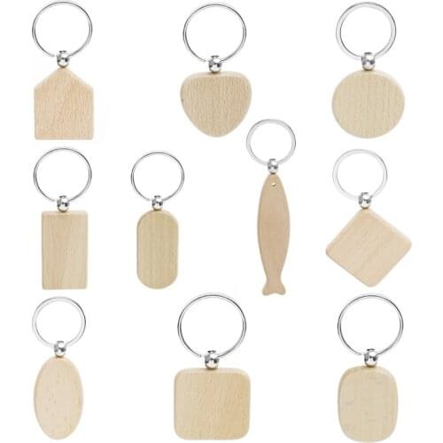 20pcs Blank Round Rectangle Wooden Key Chain DIY Promotion Customized Wood keychains Key Tags Promotional Gifts