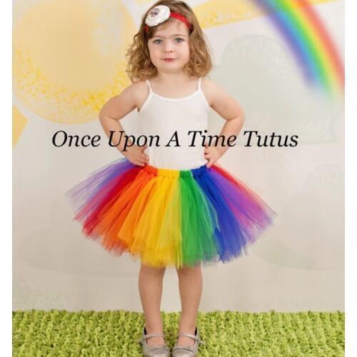 Rainbow Tutu Skirts Baby Girls Handmade Tulle Ballet Pettiskirts Tutus with Flower Headband Kids Birthday Party Costume Skirts