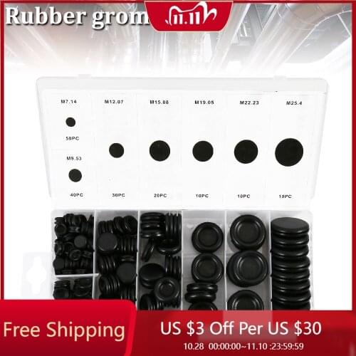 170pcs/sets Rubber Seal Ring Grommet Assortment Set Plug Electrical Gasket For Protects Wire Cable Hardware studs