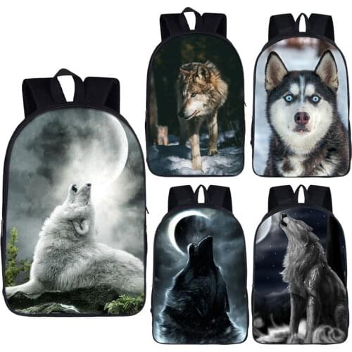 Wolf / Husky Dog Print Backpack Men Women Casual Rucksack Children School Bags for Teenager Girls Boys Daypack Student Book Bag