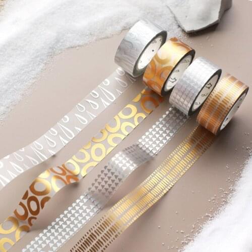 Golden Silver 15mm x 5m DIY Sticky PET Washi Tapes Self Adhesive Simple Pattern Tapes Decor Props for Scrapbook Photo Album