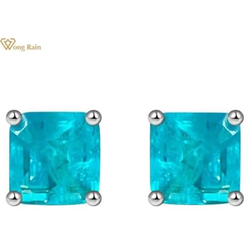 Wong Rain Vintage 100% 925 Sterling Silver Paraiba Tourmaline Gemstone Birthstone Ear Studs Earrings Fine Jewelry Wholesale