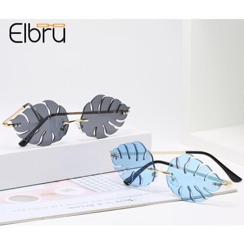 Elbru Frameless Leaf Shaped Sunglasses Fashion Wacky Sun Glasses Metal Street Snap Cliear Sunshades Men Women Colorful Eyewear