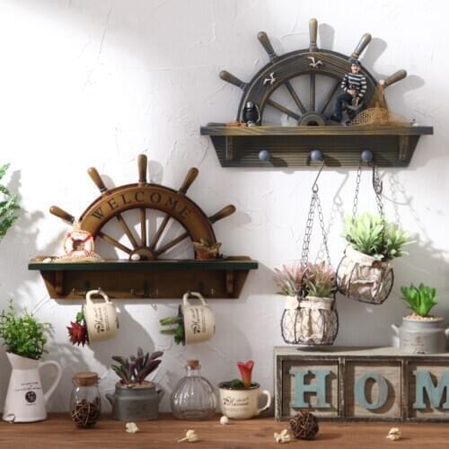 Mediterranean Decorative Pendant Rudder Retro Home Furnishing Entrance Clothing Shop Wooden Hanging Hook on the Wall
