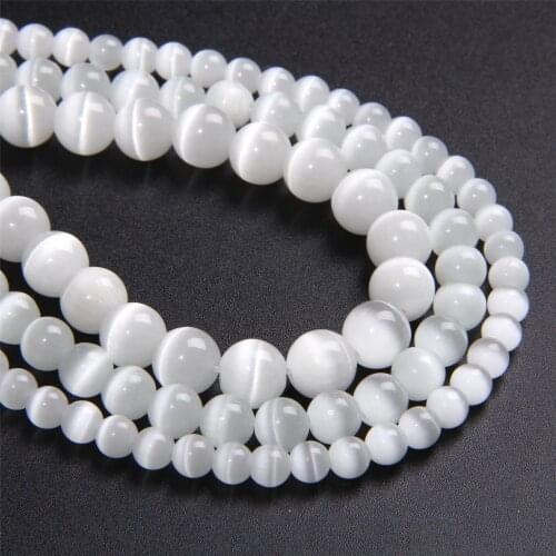 Hight Quality Natural White Cat Eye Glass Beads Round Loose Beads For Jewelry Making Opal Stone 15.5" Strand 4 6 8 10 12 MM Pick