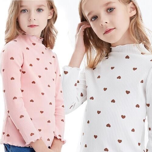 Cute Heart Girls Sweater 2-8 Years Heart Printed Autumn Clothes Long Sleeve Casual Spring Cotton Girl Tops Bottoming Blouse