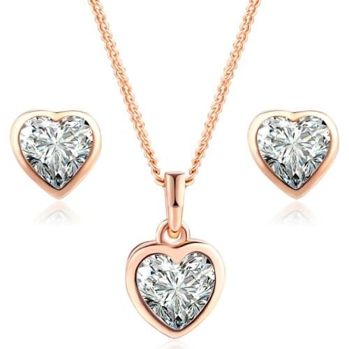 Heart Style Wedding Sets For Women Crystal AAA+CZ Rose Gold Color Necklace Earring Fashion Jewelry S281