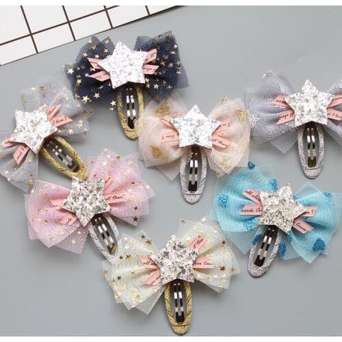 Handmade Pet Bow knot Clip five star sand Hairpin Dog BB clip headwear Wholesale 50pcs