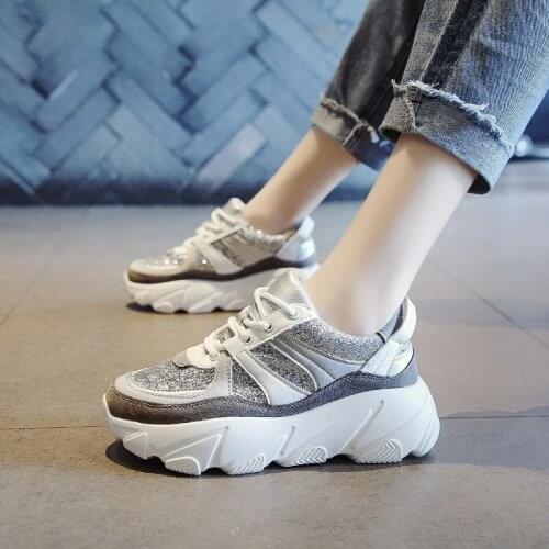 2019 Women Glitter Shoes For Women Clearance Sneaker Lady Mesh Increased 5 cm Shoe Woman Ladies Footware zapatos mujer A10-57