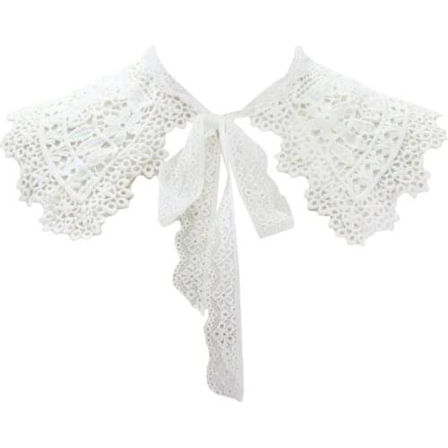Pastoral Style Womens Doll Fake Collar Hollow Out Floral Lace Half Shirt Shawl U4LF