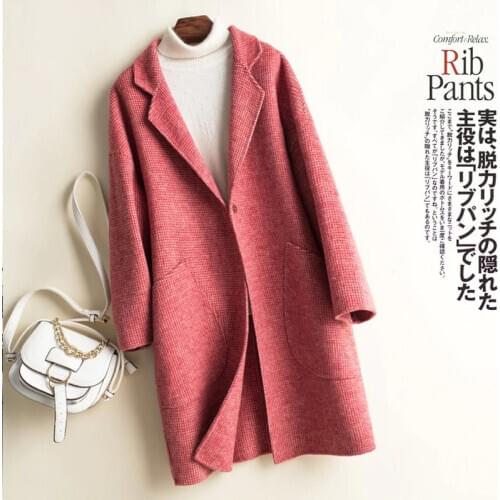 Wool for Women 100% Clothes 2020 Spring Autumn Coat Double Sided Houndstooth Korean Long Jacket Manteau Femme 1051 KJ2091