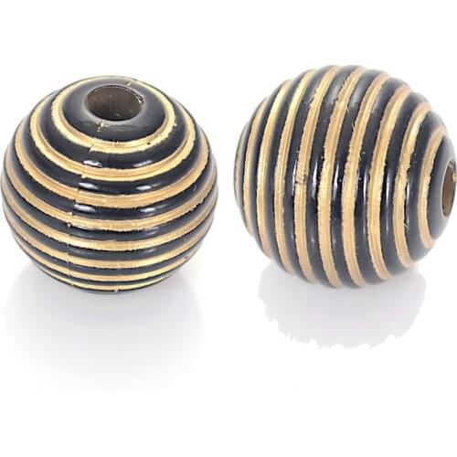 Miasol 25 Pcs 20 MM Vintage Inspired Ethnic Acrylic Stripe Round Antique Design Spacers Beads DIY Jewelry Making Accessories
