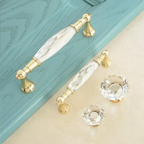 3.75 "5"Crystal Door Pulls Handle Kitchen Cupboard Handles Dresser Drawer Knobs Gold Zinc Alloy Wardrobe Cabinet Handle 96 128mm