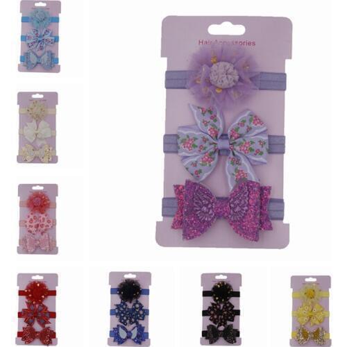3Pcs Baby Girls Hair Accessories Kids Elastic Floral Headband Hair Girls Baby Bowknot Elastic Bands Headwear Hairband Set