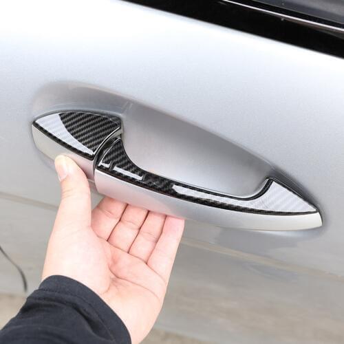 4 x Carbon Fiber ABS Chrome Car Door Handle Trim For Mercedes Benz A GLK GL ML C Class W204 X204 W176 With LOGO Car Accessories