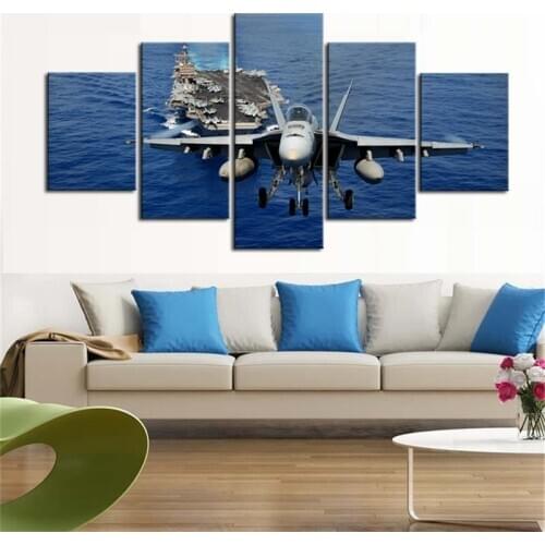 5 Piece Wall Art Airplane Picture Canvas Painting Print Stretched and Unframed Aircraft and Ship Pictures Artwork for Home Decor