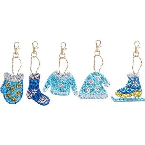 5Pcs Christmas Costume Design 5D Full DIY Diamond Painting Keychain Custom Painitng With Round Beads One Pack Special Diamond
