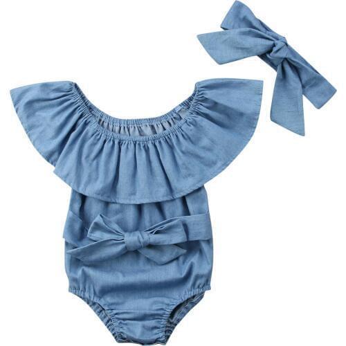 Newborn Infant Baby Girl Ruffle Bodysuits Jumpsuits+Headband Outfits 2Pcs Toddler Kids Girls Summer Clothes Sunsuit 0-24M