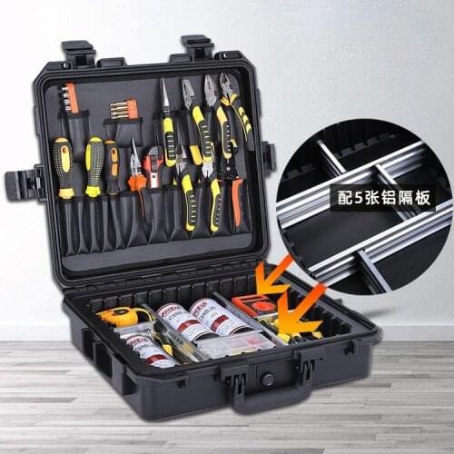 Black Plastic Tool Case Waterproof Aluminium Potable Dividers Tool Case Trays Briefcase Boite A Outils Tools Packaging DK50TB