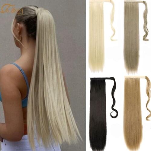 Long Straight Clip in Hair Tail Wrap Around Ponytail Extension With Hairpins High temperature Headwear Synthetic Ponytai