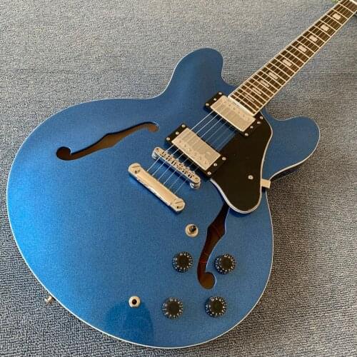 Jazz Hollow Body Gold Electric Guitar, Rosewood fingerboard, Double F holes electric guitar, Free shipping