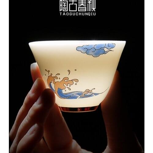 Guopin Ceramic Tea Cup hand painted white porcelain tea set nostalgic creative Kungfu Chinese style Master Cup single cup