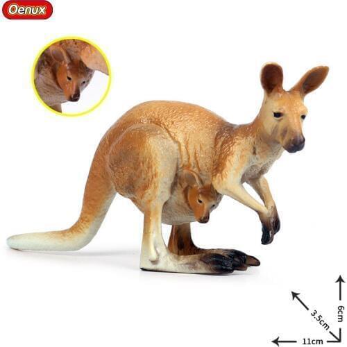 Oenux Classic Wild Animals Female Kangaroo Model Action Figures Unique Kangaroo Miniature Home Garden Decoration Figurines Toy