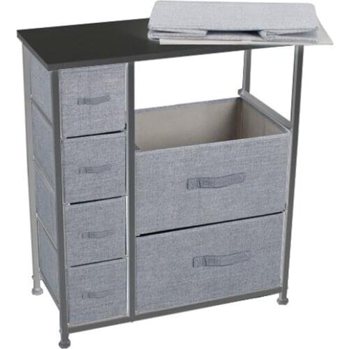 Dresser with 7 Drawers Fabric Storage Tower.Wooden Top & Easy Pull Fabric Bins