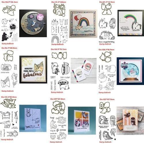 Cute Animals Penguin Fox Pig Words Transparent Clear Stamps Matchable Cutting Dies for DIY Scrapbooking Cards Crafts New 2020
