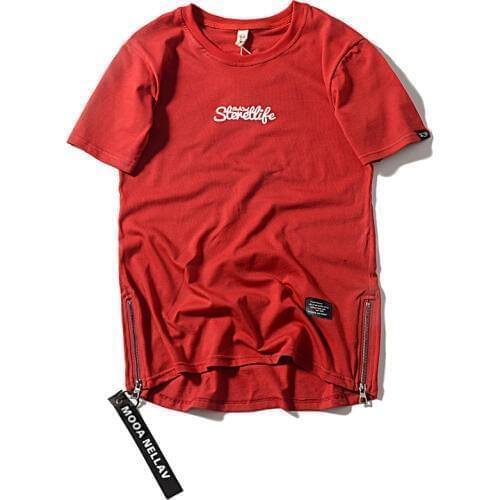 Europe And America Hip Hop High Street T Shirt Men Slik Ribbon Zipper Streamers T-shirt Male Skateboard Harajuku Tee Shirt Homme