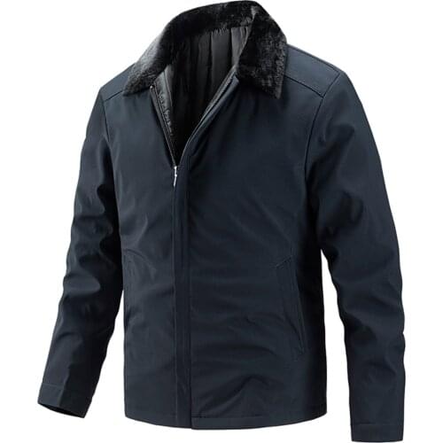 Mens Autumn And Winter Jackets Solid Color Thick Loose Casual Lapel Plus Cotton Jacket With Pockets Bomber Jacket Male